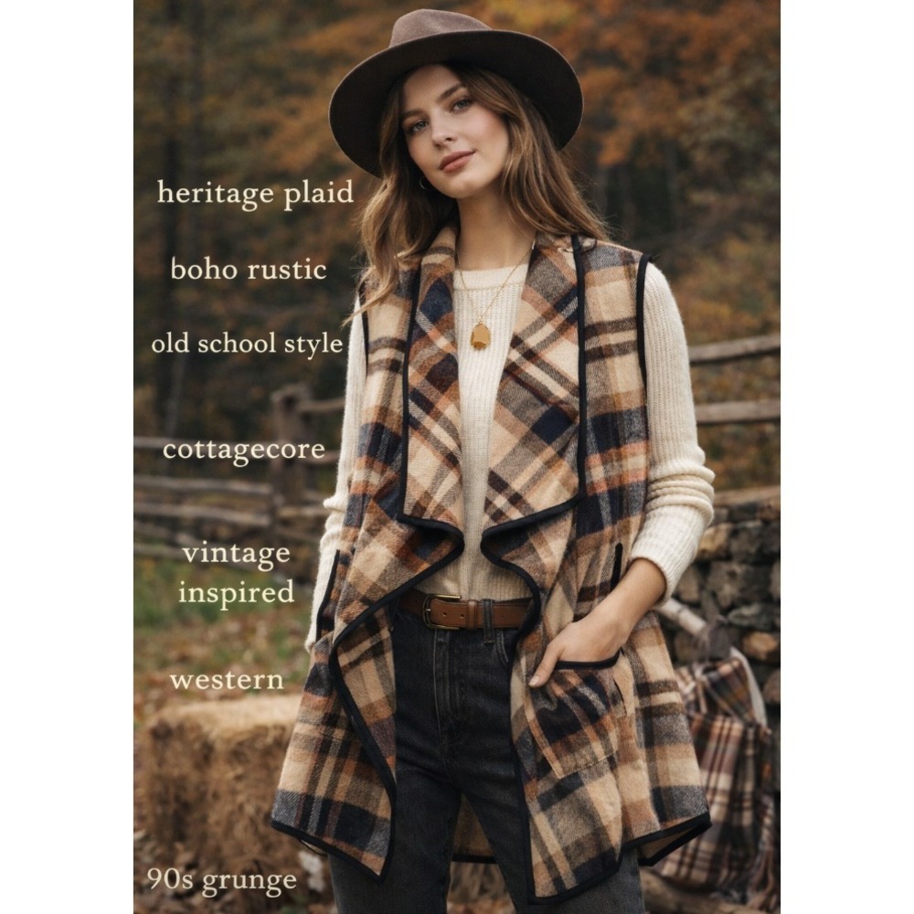 Women's Plaid Vest XL Sleeveless Open Front Boho Old School Casual Vintage‎ Vibe